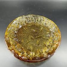 Round Art Glass Dish Plate Thick Glass Textured Center Trinket Glass Decor | eBay