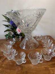 Vintage Anchor Hocking Star of David Pedestal Punch Bowl Set ...