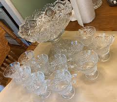 Vintage Colony Glass "baroque" Clear Footed Punch Bowl Cups ...