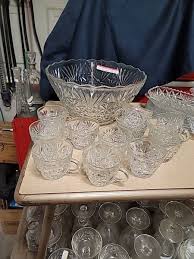 Vintage Anchor Hocking Arlington Pattern Punch Bowl Set 12 ...