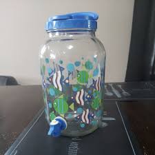 Vintage Sun Tea Lemonade Flit Top Jar Jug Topical Fish Ocean ...