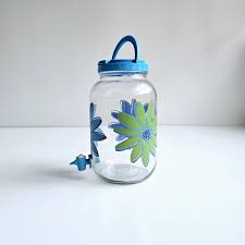 Vintage Glass Gallon Sun Tea Jar: Large Flower Motif, Blue ...