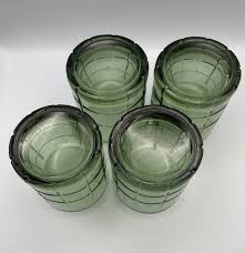 4 Anchor Hocking Green Tartan Glasses Old Fashioned Low Ball ...