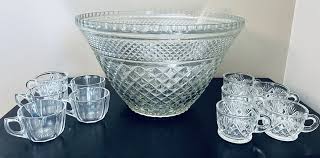 Mid-Century Wexford Diamond Pattern Punch Bowl 12 Cups and Ladle | eBay