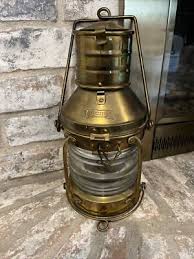 Lg 20” ANTIQUE Maritime ANCHOR BRASS Glass SHIP LANTERN Nautical | eBay