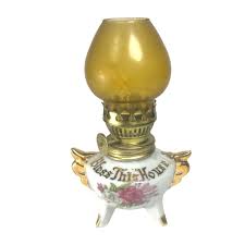 Vintage Mini Porcelain Oil Lamp BLESS THIS HOUSE Japan Gold ...