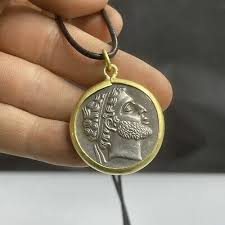 Ancient indo Greek Bronze Coin Gold Gilded Brass Pendant With Leather Strand | eBay