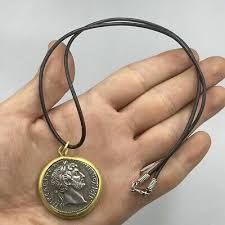 Ancient indo Greek Bronze Coin Gold Gilded Brass Pendant With Leather Strand | eBay