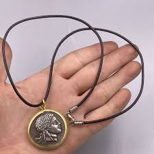 Ancient indo Greek Bronze Coin Gold Gilded Brass Pendant With Leather Strand | eBay