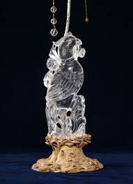Large 19th Cent. Chinese Gilt Bornze Mtd Hand-Carved Rock Crystal Phoenix Lamp at 1stDibs | crystal phoenix figurine