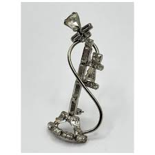 Vintage glass rhinestone rotary telephone phone brooch pin. For Sale at Ruby Lane