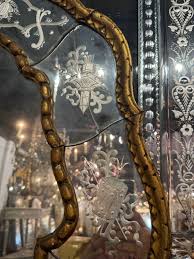 19th Century Italian Giltwood Mirror With Etched Venetian Glass | Chairish