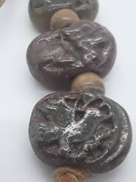 Vintage Handmade Stamped Clay Beads on Leather Strap - Etsy