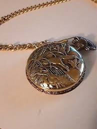 Antique* Brushed Bronze Pocket Watch w/Chain ~ Woodland Duck Intricate Design | eBay