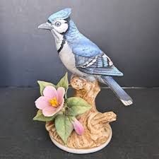 VTG Bluejay Bird Porcelain Figurine Hand Painted w/Flower ...