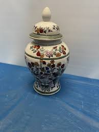 Vintage Ginger Jar With Lid Green And Brown Floral Designs | eBay