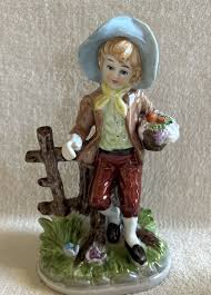 Vintage Porceline Farm Girl And Boy. Baskets With Fruit And Flowers. Fences | eBay