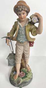 Vtg Porcelain Bisque Boy & Girl Figurine Pair Holding Lanterns Fruit & Flowers | eBay