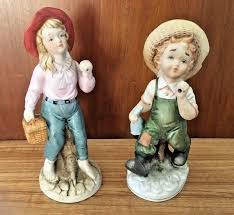 Pair of Vintage "Norleans" Japan Porcelain Figurines - Girl & Boy Going Fishing | eBay