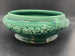 Vintage Green Shawnee? Pottery Floral Motif Low Bowl | eBay