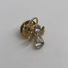 Vintage Gold Tone Rhinestone Angel Brooch Pin | eBay