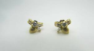 18K Yellow Gold Bow Earrings With Round, Marquis and ...
