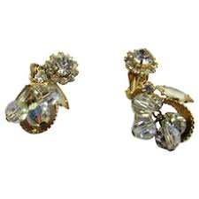 Gold Tone Clip On Earrings WIth Lots of Crystals for Lots of ...