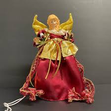 Vintage Christmas Tree Topper Angel Illuminated W/ Wings Porcelain 10” Statue in Maroon and Gold Dress Christmas Mantel Decor Doll Figurine - Etsy Australia