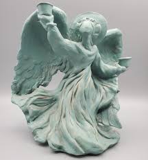 VINTAGE TEAL ART POTTERY DANCING ANGEL CANDLE HOLDER MADE IN ...