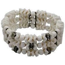 Stunning White Glass Bead Memory Wire Bracelet. For Sale at Ruby Lane