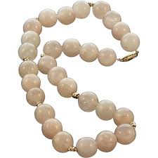 Rose Quartz and 14K Gold Bead Necklace. For Sale at Ruby Lane