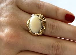 14K Solid Yellow Gold Angel Skin Natural Coral Nugget Design ...