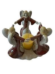 3 Angels in a Prayer Circle Ceramic Candle Holder w ...