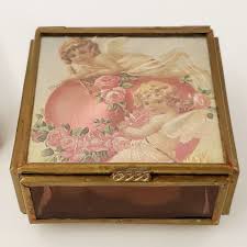 Vtg (3 Lot) HANDCRAFTED Brass & Cranberry Glass Hinged Trinket Boxes Mirror | eBay