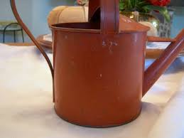 Vintage Hand Painted TIN WATERING CAN w/ Extended Spout and Double Handle | eBay