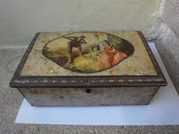 ANTIQUE TIN TEA CADDY JEWELRY BOX ARISTOCRAT FAMILY 1930's ...