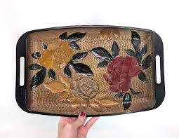 Vintage Plastic Serving Tray With Colorful Textured Floral ...