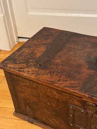 17th Century Hand Hewn Storage Box With Hand Hammered Iron ...