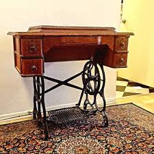 Antique Walnut Sewing Treadle Table w/ 4 Drawer Cabinet & Cast Iron Base | eBay