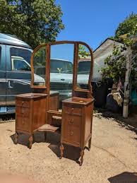 Rare Tri-fold Antique Burle Walnut Vanity With 3 Mirrors with Kotton Klenser | eBay