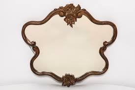 Midcentury Medium Vintage Dark Brown Wood Mirror Flowers, Europe, 1960s For Sale at 1stDibs