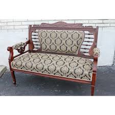 Arts & Crafts Cherry Settee on Casters, New Upholstery, 19th Century | Chairish