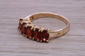 1.50 Carats Five Stone Garnet Gemstone Set Yellow Gold Ring ...