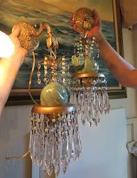 Pair Sconce Brass vintage lamp CAT Porcelain Deco ins Jade Beades crystal Prisms | eBay