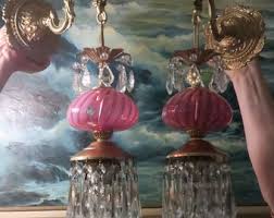 Pair Art Glass Old Fenton Swirl Cranberry Glass Bronze Brass Sconces Lamp Crystal Dining Room Bedroom - Etsy