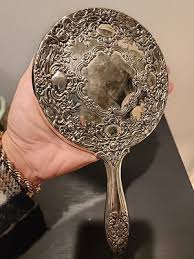 Antique Silverplate Vanity Hand Mirror Rose Pattern | eBay