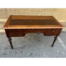 19th Century Antique French Provincial Style Tiger Oak Leather Top Writing Desk | Chairish