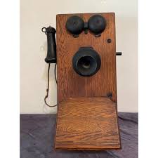 Late 20th Century American Electric Wood and Bakelite Antique Wall Crank Phone | Chairish