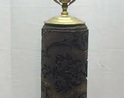 Vintage Mid-century Desk Lamp Wood Brass Organizer Footed Base Dual Bulb With Brown Square Shade MCM Lighting - Etsy