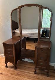 Antique Walnut Vanity with Trifold Mirror | Eclectic Estate ...